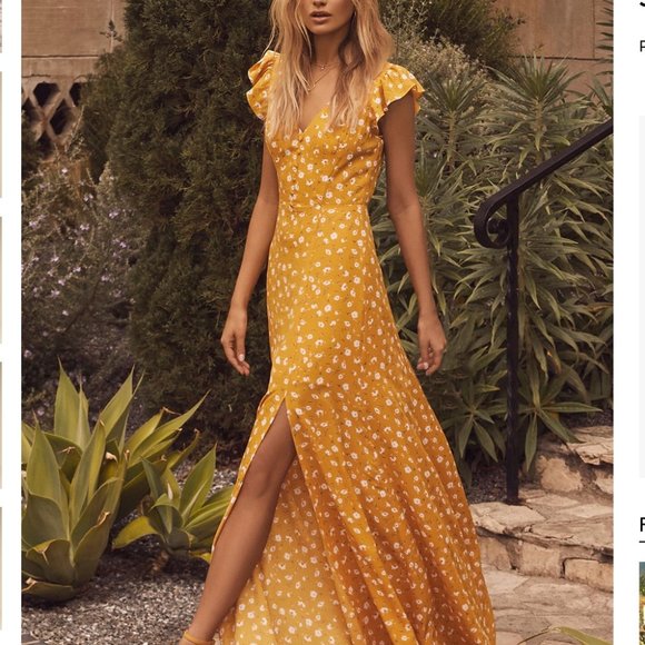 Lulu's | Dresses | Lulus Fresh Picked Mustard Yellow Floral Print Backless  Maxi Dress S | Poshmark